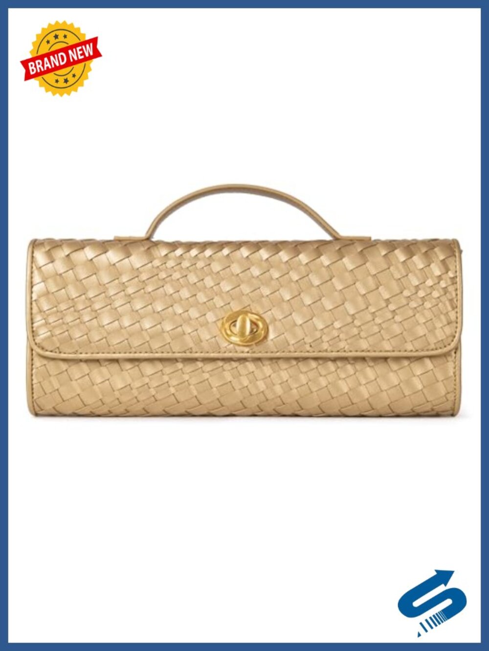 Woven Faux Leather Evening Clutch Crossbody Bag Twist Lock